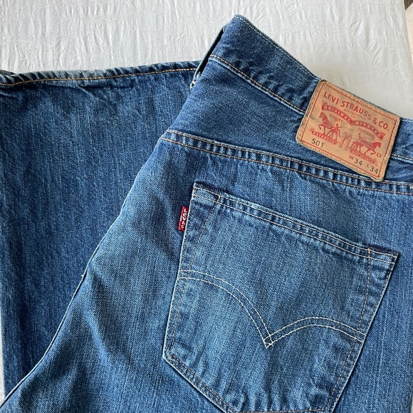 Levi's Other - Levi’s 501 Jeans Mid-Blue 100% Cotton Denim Button Fly 34 x 34